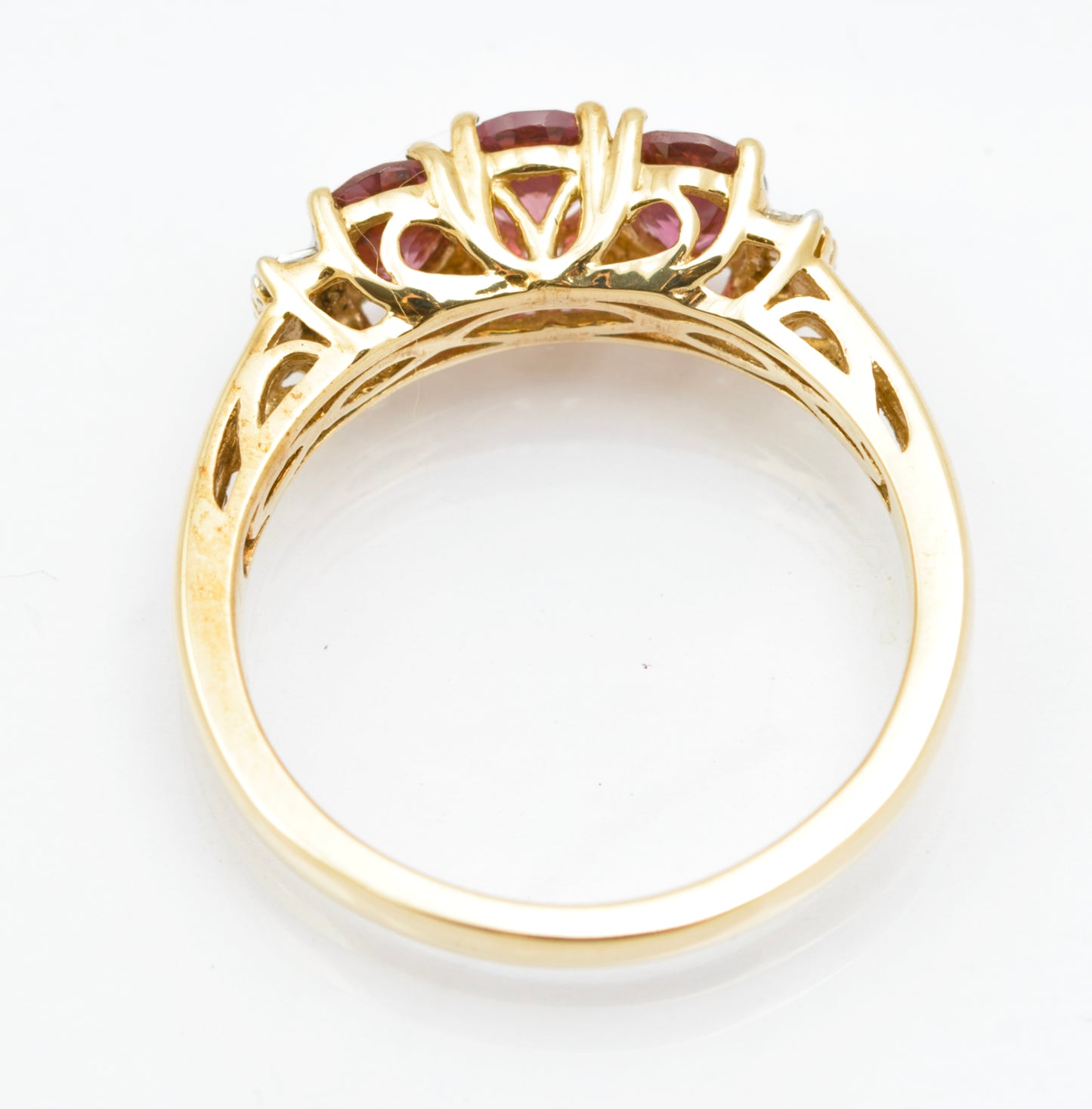 9ct Gold & Natural Tourmaline & Diamond Three Stone Ring Size N (B2545)
