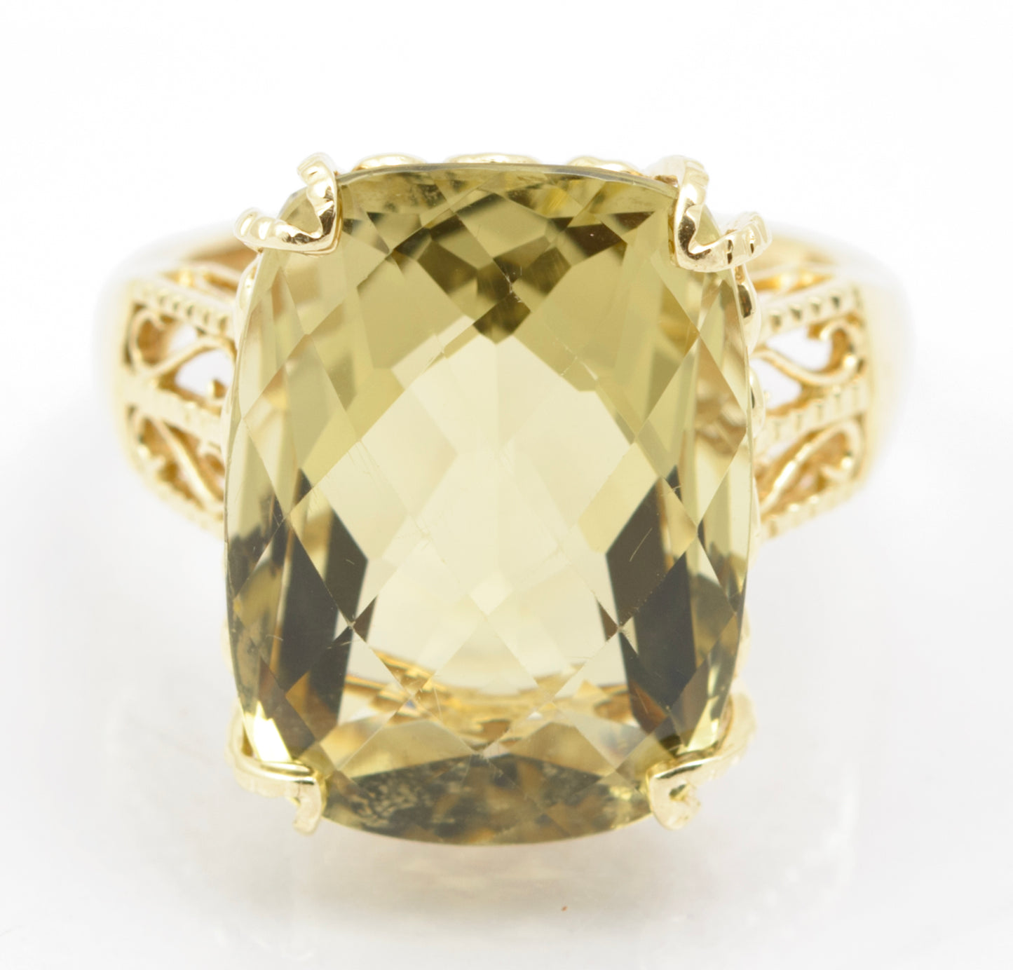 10K Yellow Gold Statement Ring With Large 15 Carat Citrine & Filigree Mount Sz M (B2547)