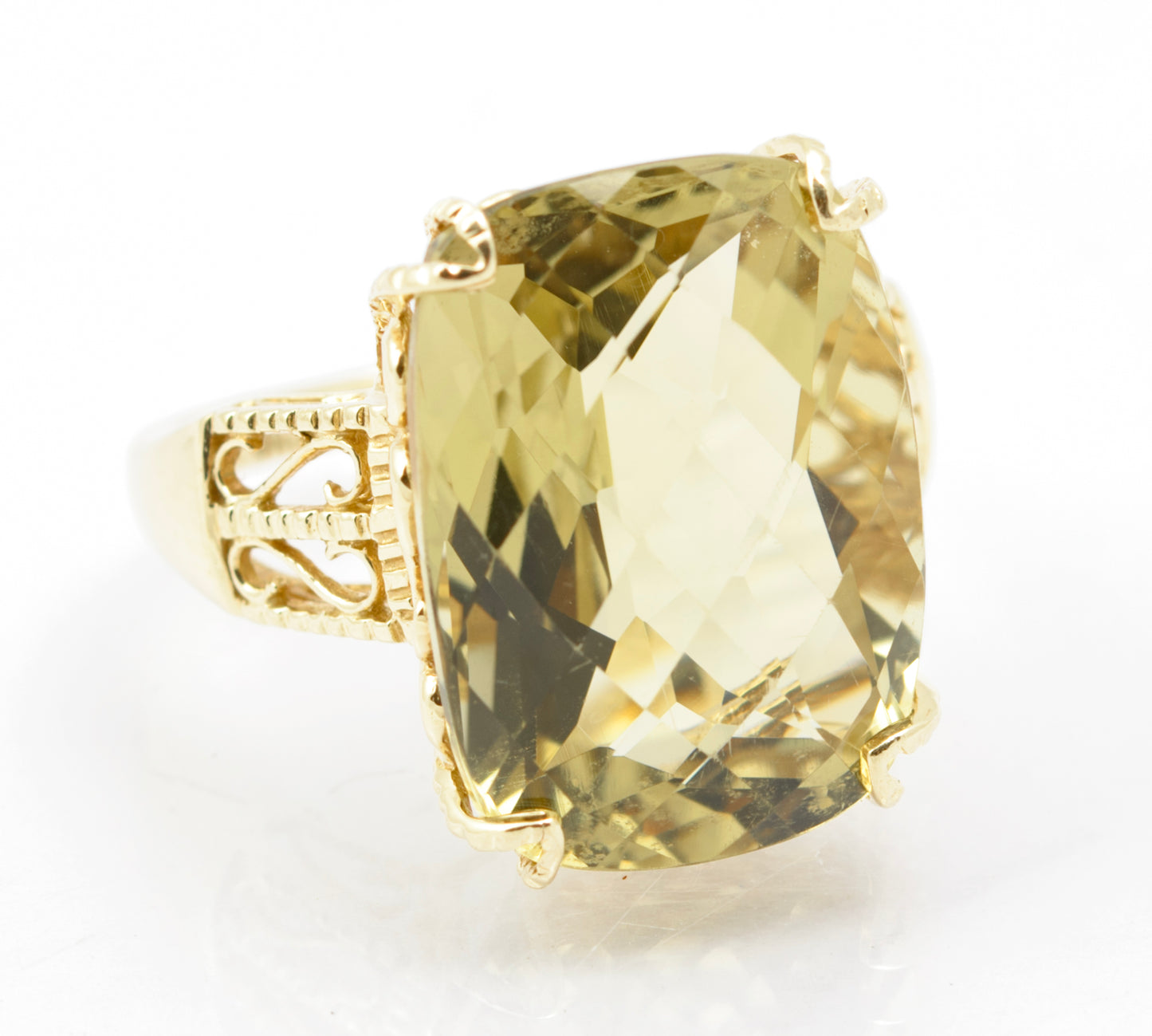 10K Yellow Gold Statement Ring With Large 15 Carat Citrine & Filigree Mount Sz M (B2547)