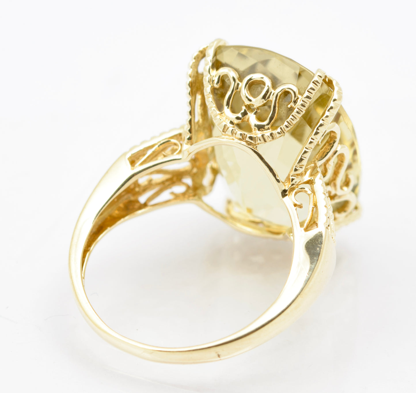 10K Yellow Gold Statement Ring With Large 15 Carat Citrine & Filigree Mount Sz M (B2547)