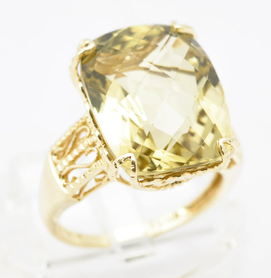 10K Yellow Gold Statement Ring With Large 15 Carat Citrine & Filigree Mount Sz M (B2547)