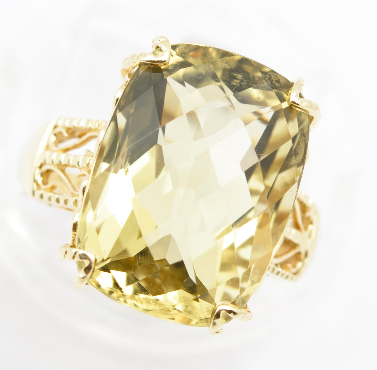 10K Yellow Gold Statement Ring With Large 15 Carat Citrine & Filigree Mount Sz M (B2547)