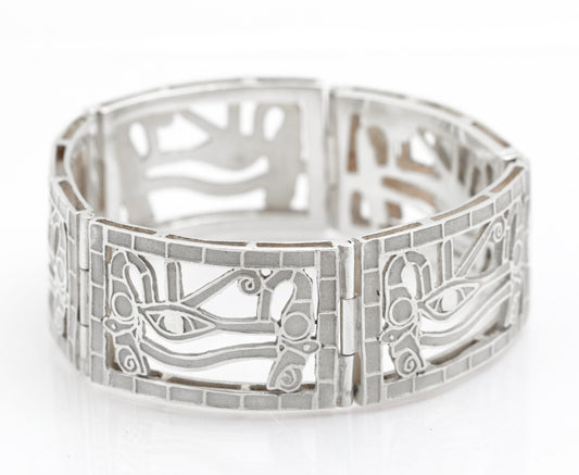 Vintage Egyptian .900 Silver Eye Of Horus Panel Bracelet Cairo Marks (B2605)
