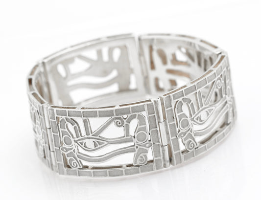 Vintage Egyptian .900 Silver Eye Of Horus Panel Bracelet Cairo Marks (B2605)