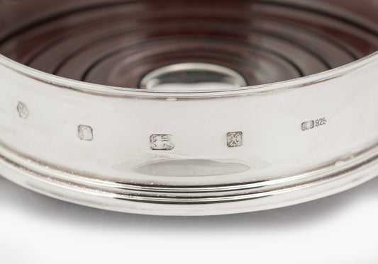 Vintage Sterling Silver & Hardwood Decanter/Bottle/Wine Coaster Carrs Sheffield (B2622)