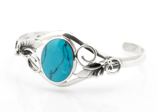 Vintage Sterling Silver & Turquoise Native American Design Bangle (B2624)