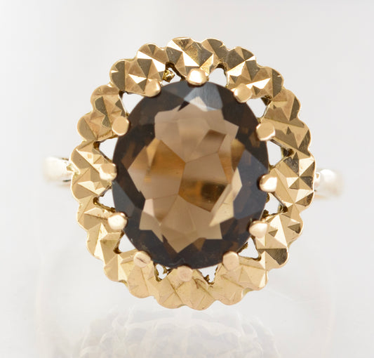Vintage 9ct Gold & Natural 2.75 Carat Smoky Quartz Ring Hallmarked 1966 (B2627)