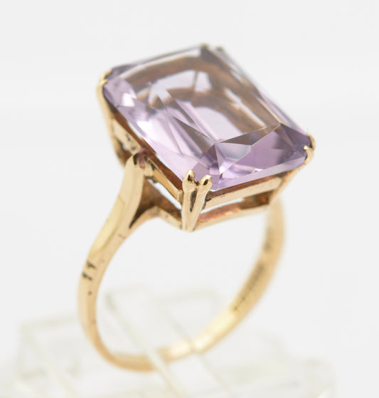 Vintage 9ct Gold Ring Large 8 Carat Natural Rose De France Amethyst Size K1/2 (B2631)