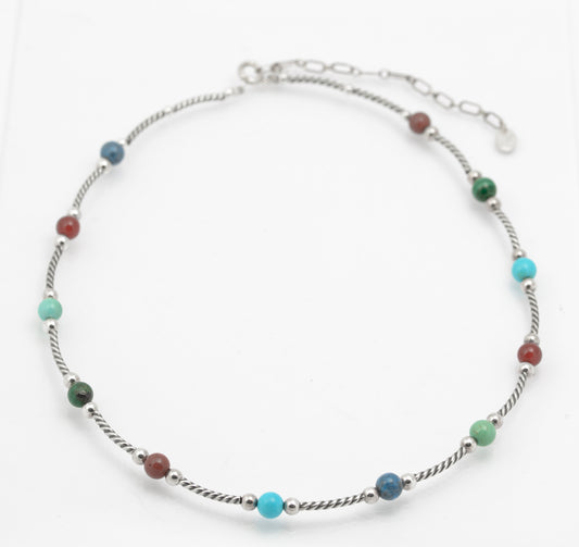 Vintage Carolyn Pollack Sterling Silver & Semi Precious Bead Necklace (B2637)