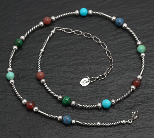 Vintage Carolyn Pollack Sterling Silver & Semi Precious Bead Necklace (B2637)