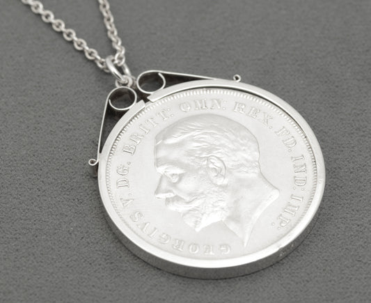 Vintage Silver Coin Necklace Pendant With 1935 George V Jubilee Crown (B2638)