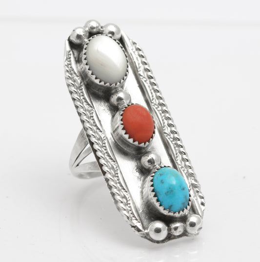 Vintage Arthur J Williams Navajo Artist Sterling Silver Statement Ring (B2649)