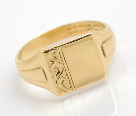 Vintage 9ct Solid Gold Signet Ring Unisex 1960's Hallmark UK Size R (C2674)