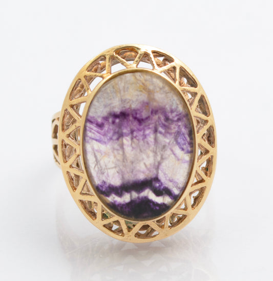 Vintage 9ct Gold Dress Ring With Large Natural Blue John Cabochon Size K (C2695)