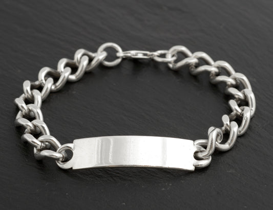 Vintage Extra Large Men's Sterling Silver Heavy Curb Link Identity ID Bracelet (C2708)