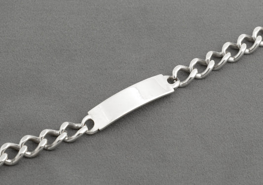 Vintage Extra Large Men's Sterling Silver Heavy Curb Link Identity ID Bracelet (C2708)