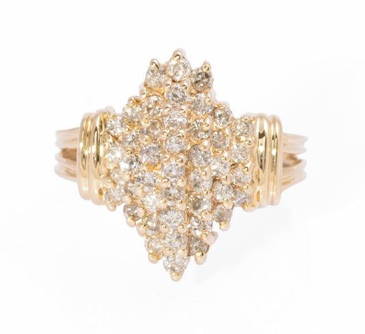 Vintage 14ct Gold Natural Diamond Cluster Ring 1.1 Carat Of Diamonds UK Size K (C2732)