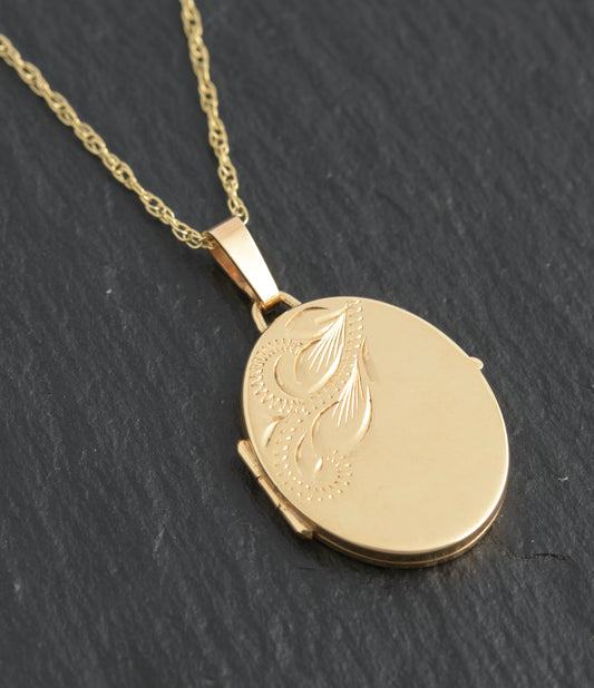 Vintage 9ct Gold Photo Locket Pendant & Chain Necklace Hallmarked 1988 (C2748)