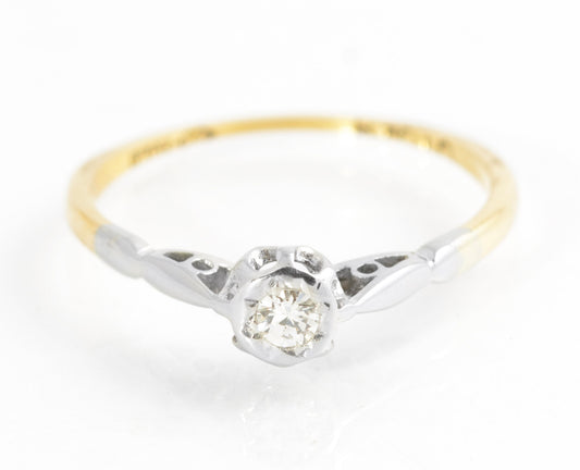 Antique 18ct Gold & Platinum Diamond Solitaire Engagement Ring Size L (C2752)