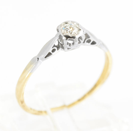 Antique 18ct Gold & Platinum Diamond Solitaire Engagement Ring Size L (C2752)
