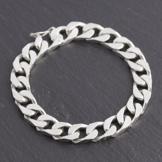 Vintage Sterling Silver Chunky Cut Curb Link Chain Bracelet Hallmarked 1981 (C2753)