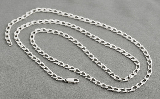 Vintage 925 Sterling Silver Long 82cm Curb Chain Necklace London Import Marks (C2768)