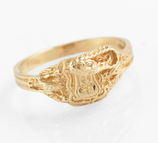 Vintage Solid 9ct Gold Saddle Top Ring Hallmarked 1987 UK Size P (C2770)