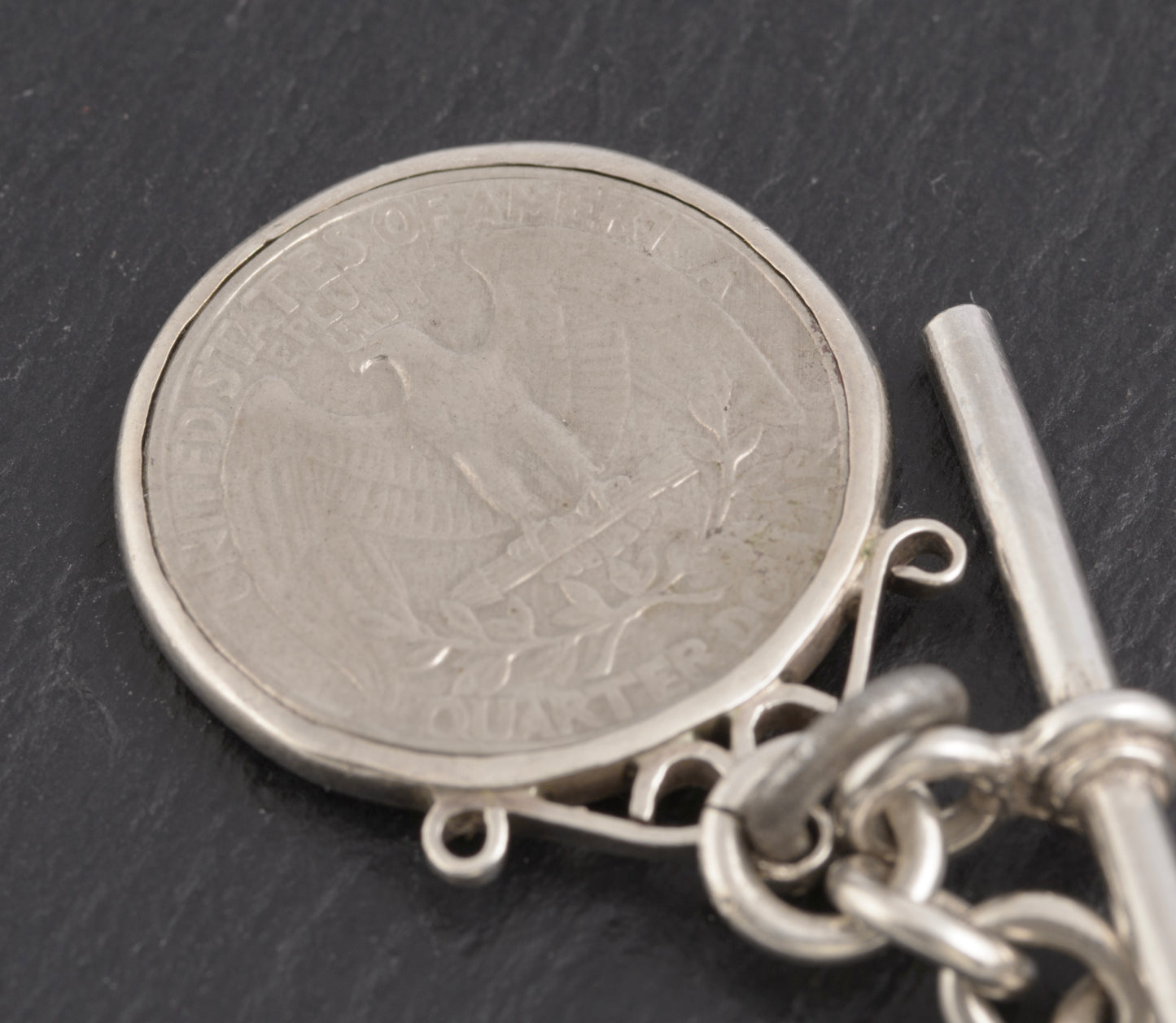 Antique Sterling Silver Albert Watch Chain 1/4 Dollar & Royal Academy Medal (C2774)