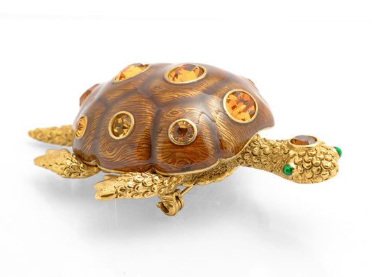Vintage Joan Rivers Rhinestone & Enamel Statement Turtle Brooch / Pin (C2609)