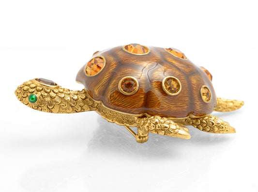 Vintage Joan Rivers Rhinestone & Enamel Statement Turtle Brooch / Pin (C2609)