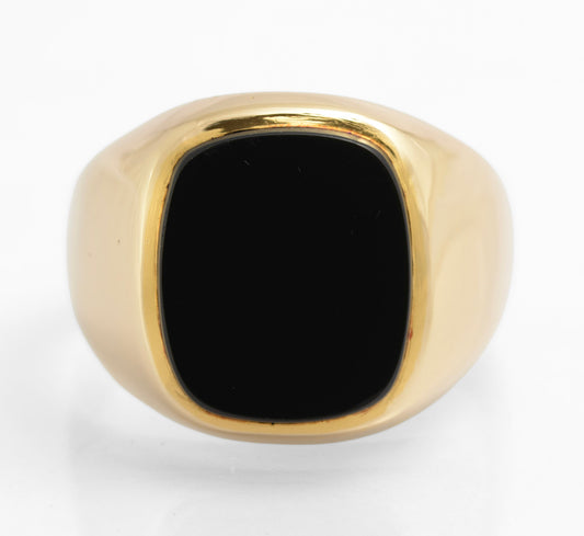 Vintage 9ct Gold & Black Onyx Panel Signet Ring Classic Men's 1970's UK Size U (C2828)