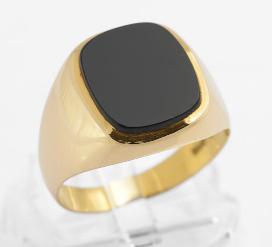 Vintage 9ct Gold & Black Onyx Panel Signet Ring Classic Men's 1970's UK Size U (C2828)