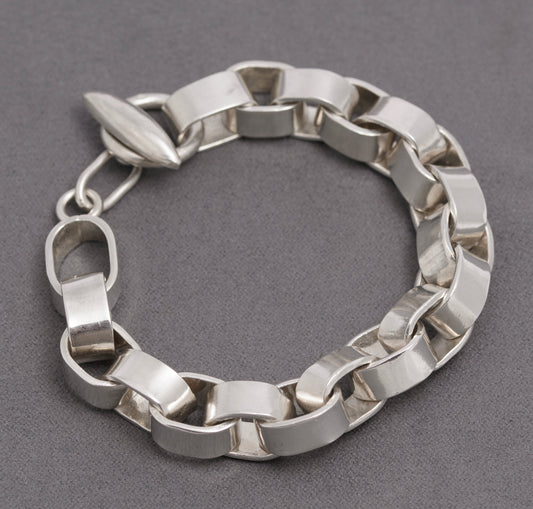 Heavy Sterling Silver Hand Forged Link Chunky Bracelet Hallmarked 2001 (C2835)