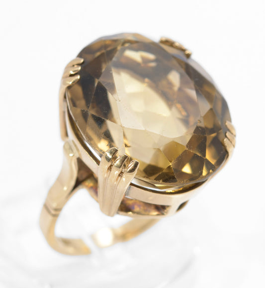 Vintage 9ct Gold & Huge 25 Carat Smoky Citrine Gemstone Cocktail Ring Size K (C2837)
