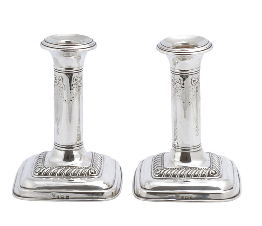 Pair Antique Sterling Silver Candlesticks Adams Design Hallmarked 1919 (C2840)