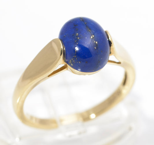 9ct Gold Dress Ring - Natural Blue Lapis Lazuli Polished Cabochon UK Size O (C2844)