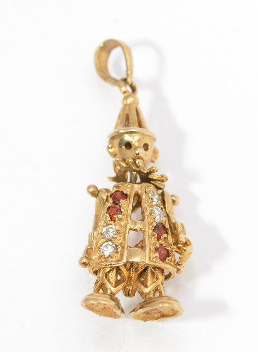 Vintage 9ct Gold & Crystal Gem Articulated Clown Pendant Birmingham Hallmark (C2847)