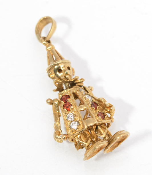 Vintage 9ct Gold & Crystal Gem Articulated Clown Pendant Birmingham Hallmark (C2847)