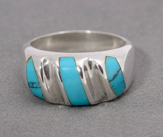 Vintage Mexican Sterling Silver & Natural Turquoise Ring Large Heavy/Chunky (C2865)