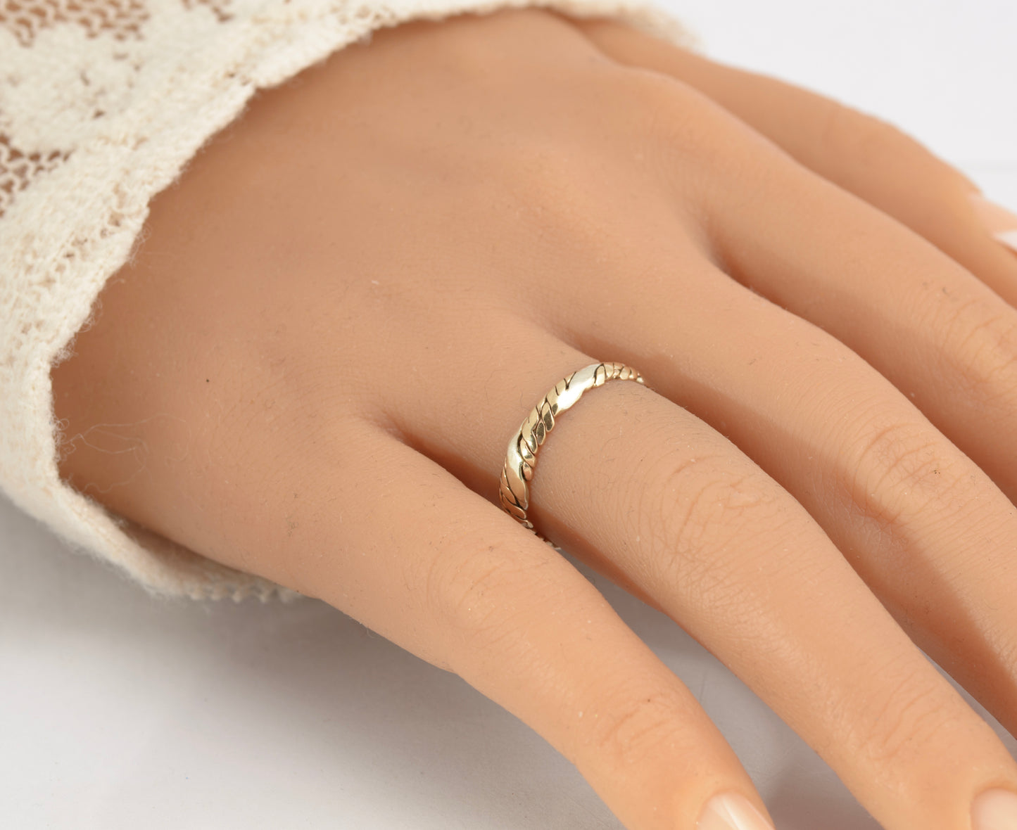 Vintage 9ct Bi Colour Gold Band Ring Woven Braid Plait Design Ladies Size O (C2877)