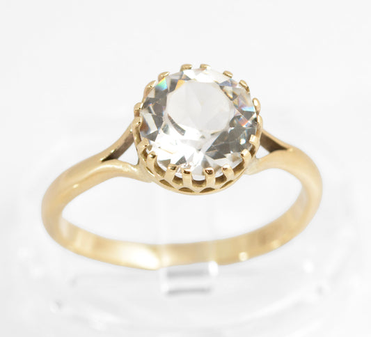 Vintage 9ct Gold & Crystal Gem Solitaire Ring 1960's Hallmark Ladies Size Q (C878)