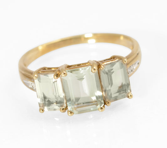 9ct Gold & Emerald Cut Natural Prasiolite Ladies Dress Ring UK Size T (C2889)