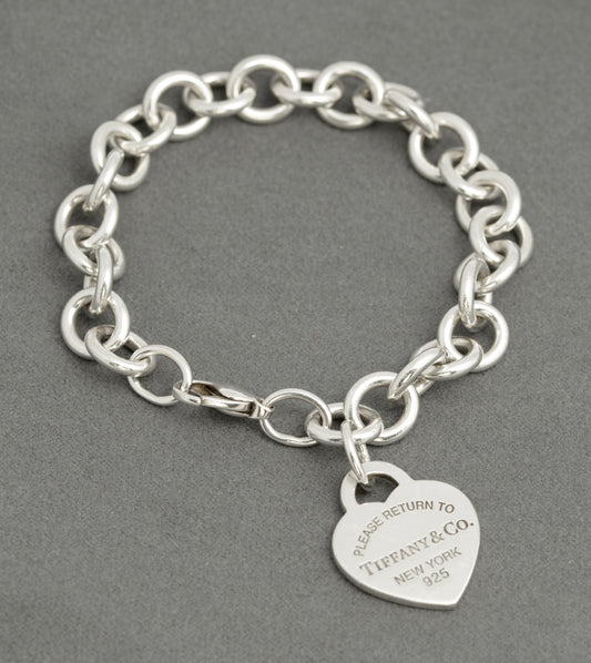 Vintage Tiffany & Co Sterling Silver Return To Tiffany Heart Charm Bracelet (C2893)
