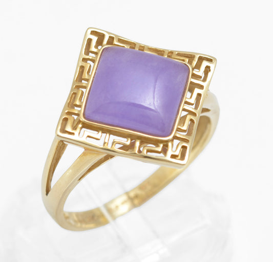 14ct Yellow Gold Dress Ring With Lavender Jade Cabochon Ladies Size T (C2904)