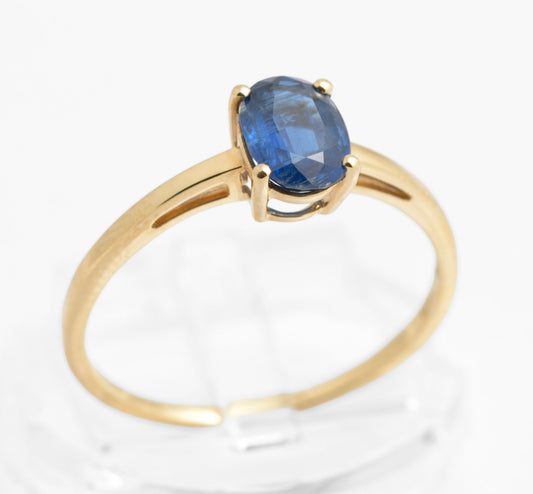9ct Yellow Gold Solitaire Ring With 1.3 Carat Natural Blue Sapphire Size T1/2 (C2912)