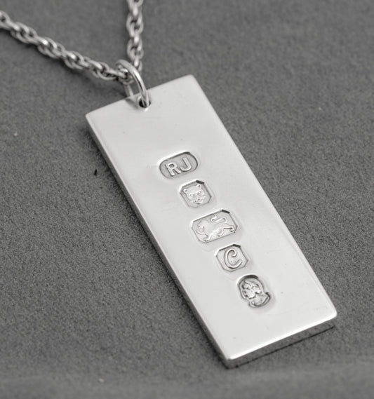 Vintage Sterling Silver Ingot Bullion Bar Pendant Necklace Feature Hallmark 1977 (C2914)