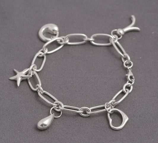 Contemporary Sterling Silver Trombone Link Charm Bracelet – 925 Marked – 18 cm (C2936)