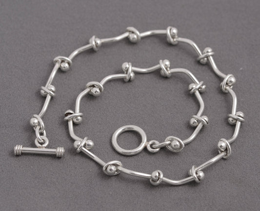 Sterling Silver 925 Rivet Link Wrap Bracelet / Choker – Toggle Clasp – 38.5cm (C2937)