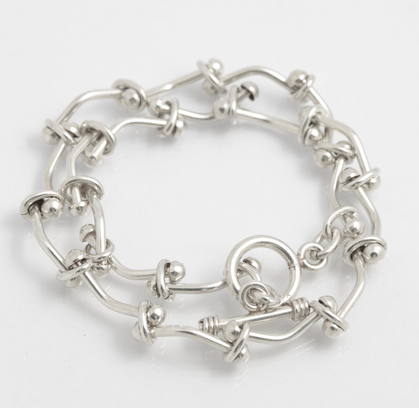 Sterling Silver 925 Rivet Link Wrap Bracelet / Choker – Toggle Clasp – 38.5cm (C2937)