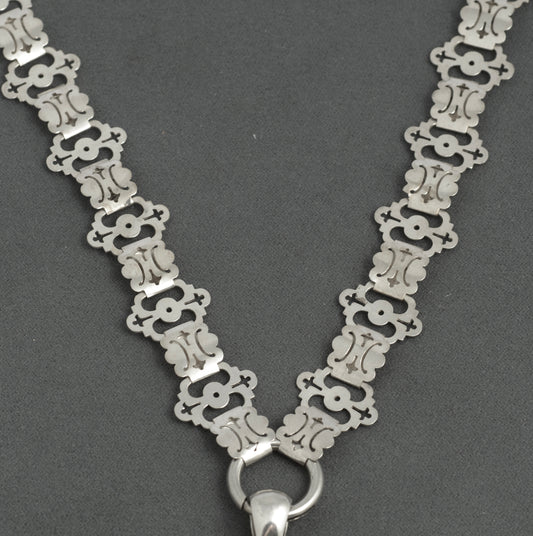 Victorian Antique Sterling Silver Photo Locket 1880 on Book Chain Necklace (C2941)